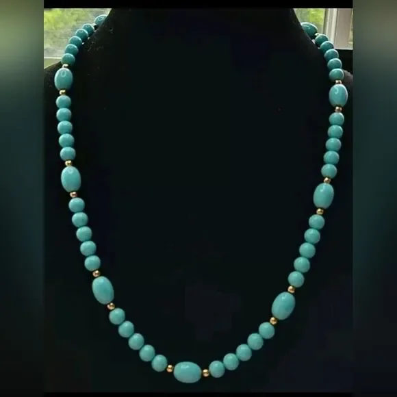 Avon 1983 Turquoise Impressions Necklace Simulated Turquoise Gold Accents Vtg - Picture 1 of 8